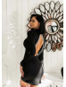 Jersey Cutout Back Mini Party Dress With Rhinestone Fringe Trim